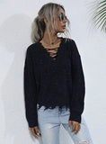 KNITTED V-NECK TASSEL PULLOVER SWEATER