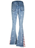 COLOR MATCHING STRIPED PRINTED STAR PATTERN BELL JEANS
