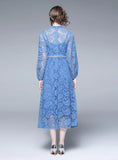 HOLLOW LACE TEMPERAMENT SLIM LONG SLEEVE DRESS