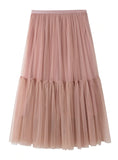 HIGH WAIST STITCHING PLEATED GAUZE SKIRT
