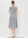 SHORT-SLEEVED PERSPECTIVE LACE DRESS