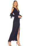 HOLLOW OUT SPLIT SIDE BUTTERFLY SLEEVE COLD SHOULDER
