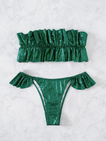 SEXY TUBE TOP RUFFLED BEACH BIKINI