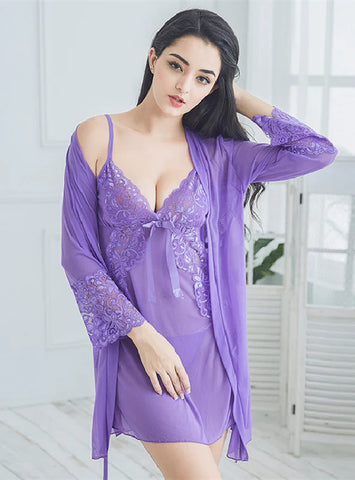 LACE PAJAMAS UNDERWEAR THREE-PIECE SET