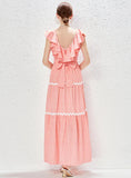 PLAID V-NECK RUFFLED STITCHING HIGH WAIST DRESS