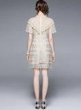 WOMEN LACE RUFFLED WAIST DRESS
