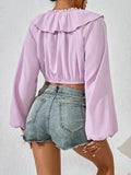 LOTUS LEAF COLLAR BUBBLE SLEEVE SHIRT