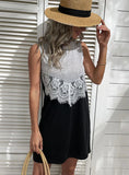 SHORT SLEEVE LACE STITCHING DRESS