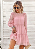 ROUND NECK JACQUARD LONG SLEEVE DRESS