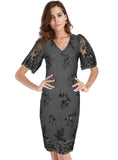 DEEP V-NECK BUBBLE SHORT SLEEVE SEQUINED DRESS