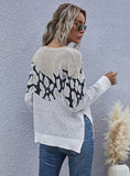 PRINT CREW NECK PULLOVER SWEATER