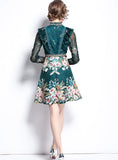BEADED SEQUIN LACE MESH SLEEVE STITCHING DRESS