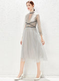 LONG SLEEVE PERSPECTIVE GAUZE DRESS