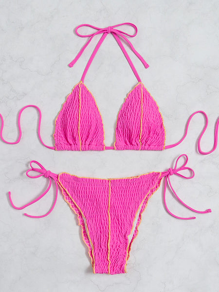 PLEATS SOLID COLOR SEXY BIKINI