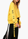 YELLOW WOMEN SWEATSHIRT FULL SLEEVE LACE UP SPLIT