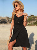BLACK IRREGULAR SUSPENDER DRESS