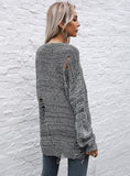 HOLLOW ROUND NECK HOLES SWEATER