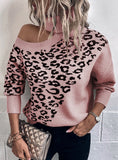 COLLAR LEOPARD PRINT SEXY SWEATER