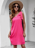 ONE SHOULDER SOLID COLOR DRESS