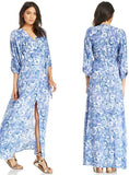 FLORAL PRINTED DRAWSTRING WRAP CHIFFON MAXI DRESS
