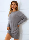 SOLID COLOR LONG SLEEVE ROUND NECK LOOSE DRESS