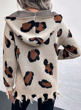 LEOPARD PRINT HOODED HOLES SWEATER