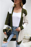 LOOSE COLOR MATCHING KNITTED CARDIGAN SWEATER COAT