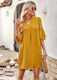 SOLID COLOR LOOSE V-NECK SHORT DRESS