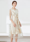 HEAVY EMBROIDERY GAUZE SLIM DRESS