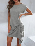 ROUND NECK PULLOVER SHORT SLEEVE IRREGULAR DRESS