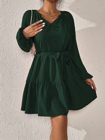LOOSE CASUAL LONG SLEEVE RUFFLED DRESS