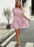 A-LINE SOLID COLOR SHORT SLEEVE DRESS