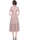 HEAVY EMBROIDERY LACE LAPEL FAUZE DRESS