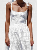 POLKA DOT WHITE RUFFLE BACKLESS SEXY MINI PARTY DRESS