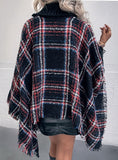 CAPE LAPEL STRIPED COLORED CHECK SHAWL