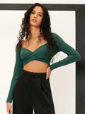 SEXY V-NECK SOLID COLOR SLIM T-SHIRT