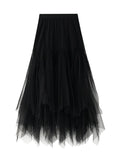 MESH IRREGULAR PLEATED SKIRT