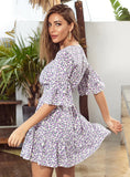 BROKEN TRUMPET MIDDLE SLEEVE RUFFLED DRESS