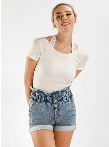 HIGH WAIST LOOSE WIDE LEG DENIM SHORTS