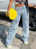 POCKET STITCHING SLIM JEANS