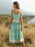 WOMEN FLORAL-PRINT SPLIT-JOINT SPAGHETTI MAXI DRESS