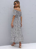 SHORT-SLEEVED IRREGULAR PRINTED DRESS