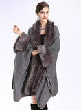 LOOSE FOX LIKE FUR COLLAR KNITTED CARDIGAN SHAWL