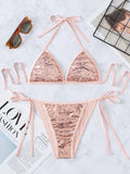 SEXY SOLID COLOR SEQUINS STRAP BIKINI