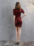 V-NECK SHORT SLEEVE SEQUINS PARTY DRESS