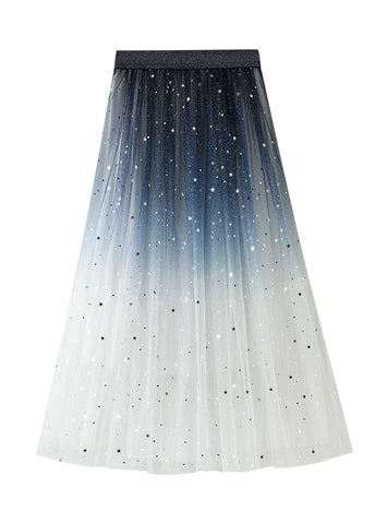 GRADUAL STAR SEQUINS ELASTIC WAIST GAUZE SKIRT