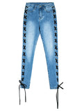 CROSSED STRAPS FOOT SLIM JEANS
