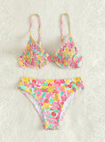 PRINTED PLEATED STEEL-SUPPORTED BIKINI SWIMSUIT