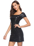 SQUARE NECK BACKLESS MINI SEQUINED DRESS