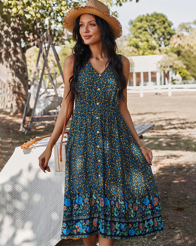 BOHEMIAN V-NECK PRINTED DRESS